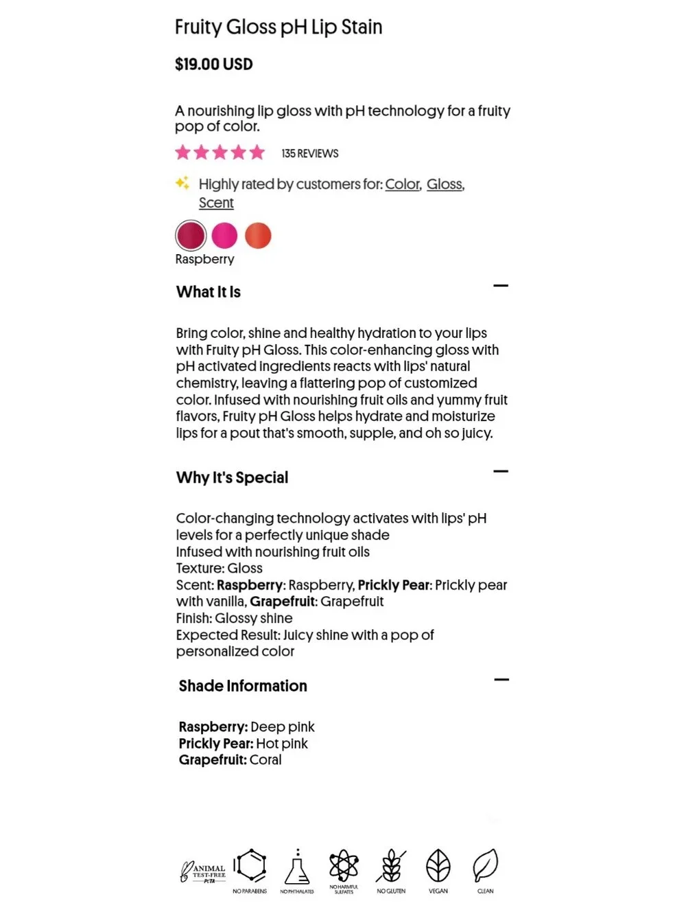 🎉2•$20/3•$28🎉 WINKY LUX Fruity Gloss pH Lip Stain In Raspberry